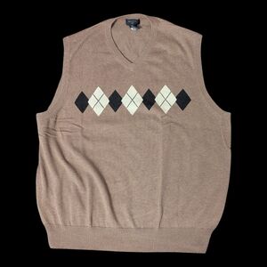 VTG Preppy Dockers Tan Argyle Cotton Lightweight V-Neck Pullover Sweater Vest